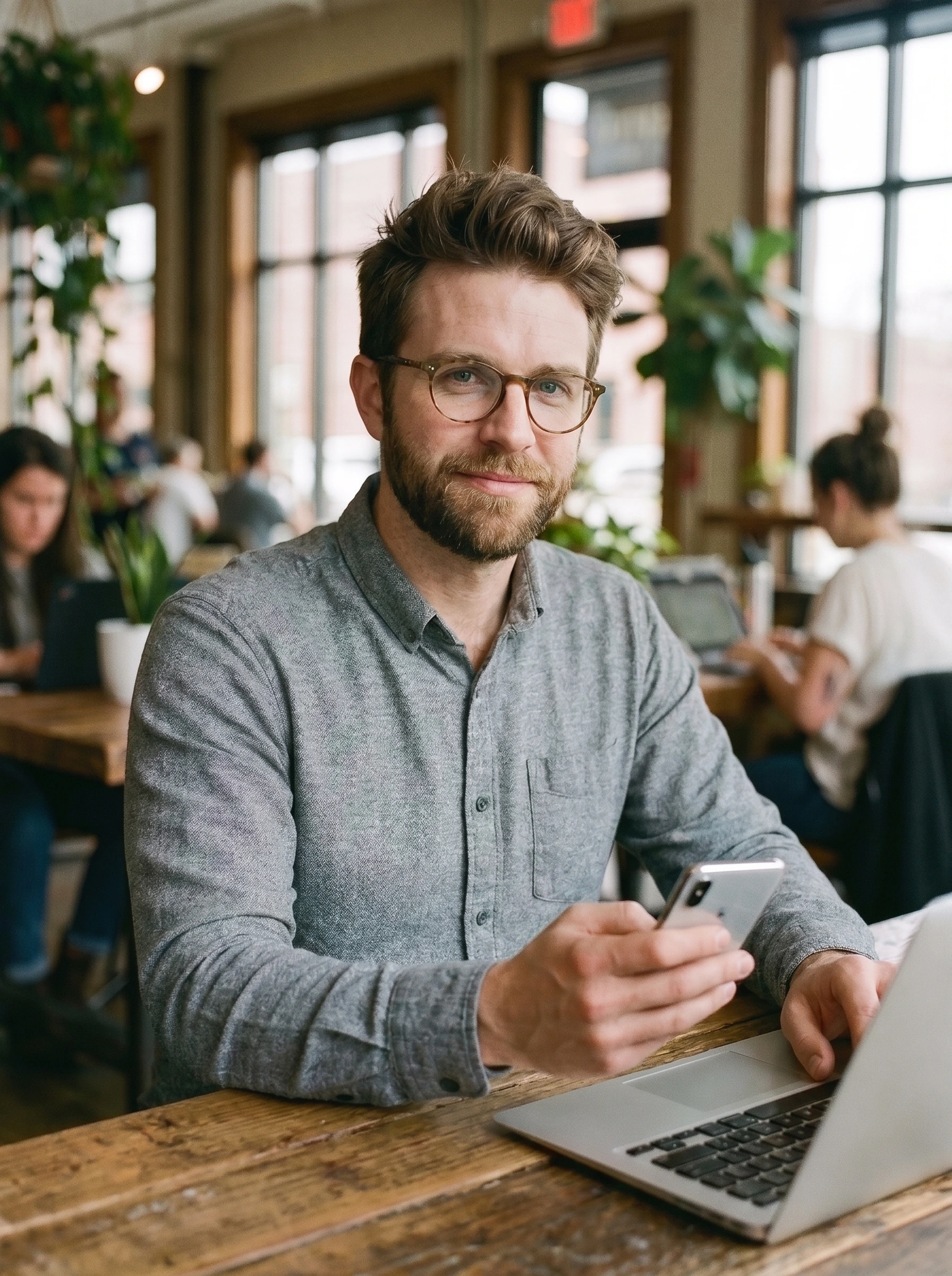 Scale Army team member working at a laptop in a co-working space
